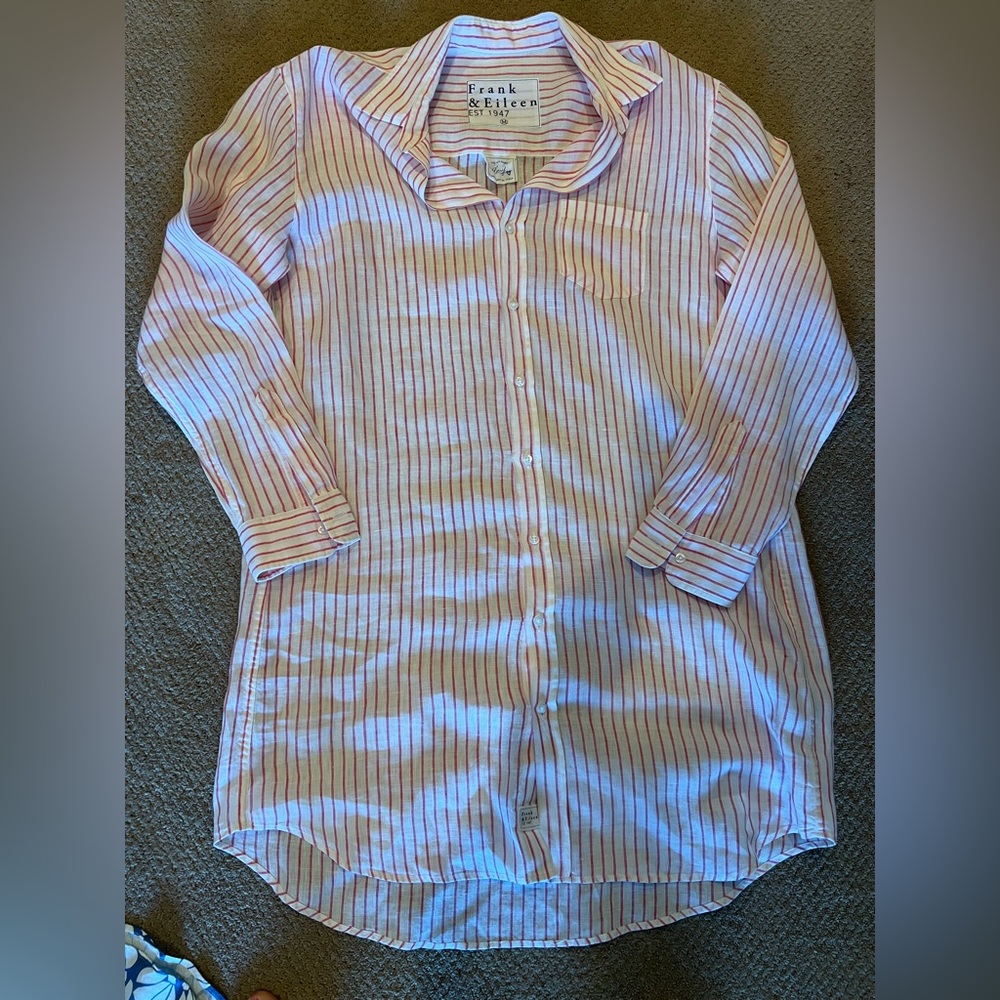 Frank & Eileen pink and White Striped Shirtdress
